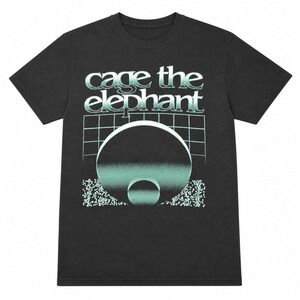 Cage The Elephant Band Tee Black Teal Orb Retro Graphic T-Shirt Short Sleeve